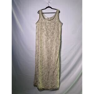 Vintage Scala Sheer Beaded Champagne Midi Sleeveless Dress Women's Plus Size 1X